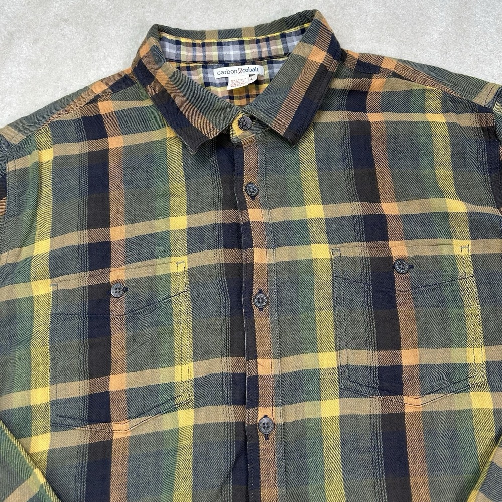 Carbon 2 Cobalt Shirt Men's Large Plaid Double Faced Button Up Flannel